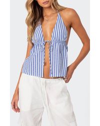 Edikted - Madelyn Stripe Tie Front Cotton Halter Top - Lyst