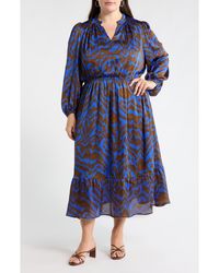 Sugarlips - Krista Abrstract Fabiola Long Sleeve Satin Midi Dress - Lyst