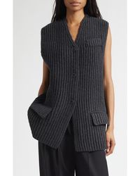 Alexander Wang - Oversize Rib Wool Button-Up Sweater Vest - Lyst