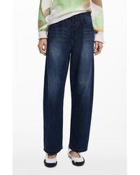 Desigual - Exposed Button Fly Barrel Leg Jeans - Lyst