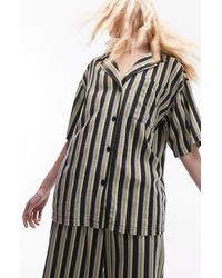 TOPSHOP - Oversize Stripe Linen Blend Camp Shirt - Lyst