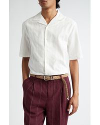 Brunello Cucinelli - Easy Fit Textured Stripe Cotton Camp Shirt - Lyst