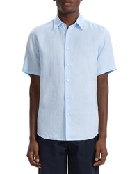 Theory - Irving Solid Short Sleeve Linen Button-up Shirt - Lyst