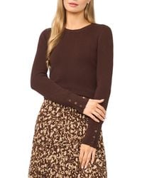 Halogen® - Button Cuff Rib Crewneck Sweater - Lyst