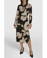 Donna Karan - Floral Print Long Sleeve Shirtdress - Lyst