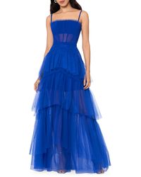 Betsy & Adam - Tiered Tulle Ruffle Gown - Lyst