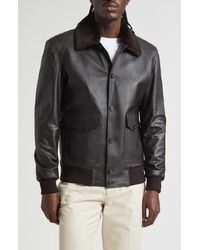 Thom Sweeney - Leather Bomber Jacket With Genuine Shearling Collar - Lyst