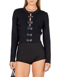Endless Rose - Bow Detail Crop Rib Cardigan - Lyst