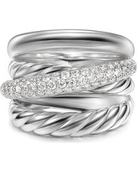 David Yurman - Bold Crossover Five-Row Diamond Stacked Ring - Lyst