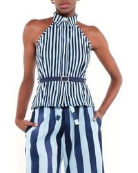 The Lulo Project - The Horizon Stripe Belted Linen Blend Halter Top - Lyst