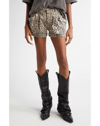 R13 - Leopard Print Pleated Pouch Pocket Denim Shorts - Lyst