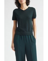 Vince - High V-Neck Short Sleeve Wool Sweater - Lyst
