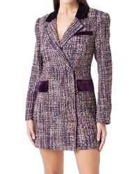 Endless Rose - Velvet Trim Long Sleeve Tweed Blazer Dress - Lyst