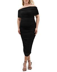 City Chic - Dana Off The Shoulder Mesh Midi Dress - Lyst