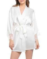 In Bloom - Tasha Embroidered Lace Trim Satin Wrap - Lyst