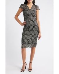 Eliza J Mock Neck Lace Sheath Dress in Black | Lyst