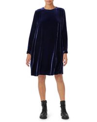 Eileen Fisher - Long Sleeve Velvet Shift Dress - Lyst