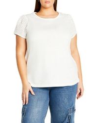 City Chic - Linney Embroidered Eyelet Cotton T-Shirt - Lyst
