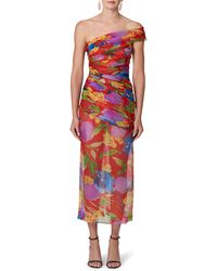 Carolina Herrera - Floral Print Ruched One Shoulder Silk Dress - Lyst