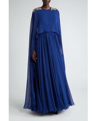 Alexander McQueen - Strapless Silk Chiffon Gown With Embellished Cape Overlay - Lyst