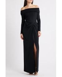 Ralph Lauren - Off The Shoulder Long Sleeve Rib & Crepe Gown - Lyst
