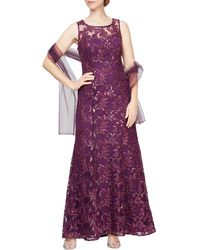 Alex Evenings - Embroidered Tulle Gown With Shawl - Lyst