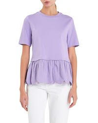 English Factory - Mixed Media Scallop Peplum Cotton Top - Lyst