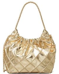 Tory Burch - Mini Fleming Metallic Leather Hobo Bag - Lyst