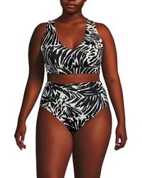 Lands' End - Chlorine Resistant V-Neck Midkini Swimsuit Top And High Leg High Waisted Bottoms 2 Piece Set - Lyst