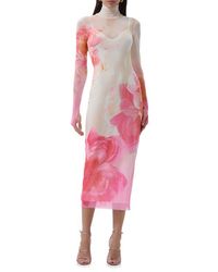 AFRM - Shailene Turtleneck Long Sleeve Mesh Midi Dress - Lyst