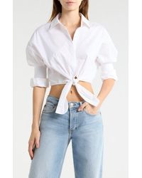 STAUD - Lisa Crop Button-Up Tie Waist Top - Lyst