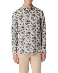 Bugatchi - Julian Shaped Fit Frond Print Linen Button-up Shirt - Lyst