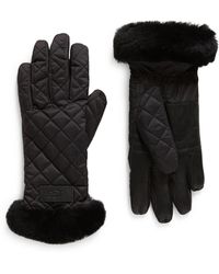 UGG - ugg(r) Faux Fur Trim Quilted Gloves - Lyst