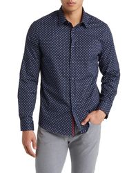 Stone Rose - Painted Dot Print Stretch Cotton Button-up Shirt - Lyst