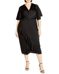 City Chic - Soft Ruffle Faux Wrap Midi Dress - Lyst