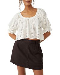 Free People - Stacey Puff Sleeve Lace Top - Lyst