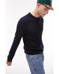 TOPMAN - Pointelle Zigzag Polo Sweater - Lyst