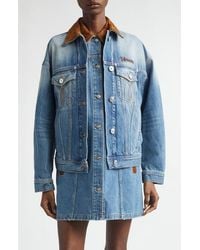 Versace - Suede Trim Stonewash Denim Trucker Jacket - Lyst