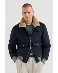 Brunello Cucinelli - Bonded Cashmere Beaver Cloth Bomber Jacket With Thermore Padding And Detachable Shearling Collar - Lyst