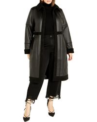 City Chic - Hayden Faux Leather & Faux Shearling Coat - Lyst