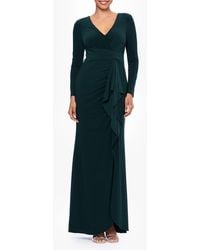 Betsy & Adam - Cascade Ruffle Long Sleeve Stretch Jersey Gown - Lyst