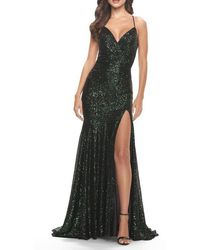 La Femme - Long Sequin Gown With Dramatic Flare Skirt And Slit - Lyst