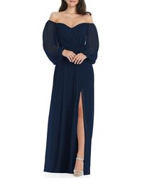 Dessy Collection - Convertible Neck Long Sleeve Chiffon Gown - Lyst