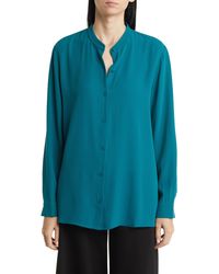 Eileen Fisher - Mandarin Collar Silk Button-up Shirt - Lyst