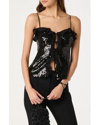 Astr - Sequin Ruffle Trim Tie Front Top - Lyst