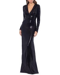 Betsy & Adam - Shimmer Open Back Long Sleeve Gown - Lyst