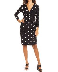 Anne Klein - Polka Dot Bracelet Sleeve Wrap Dress - Lyst