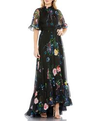 Mac Duggal - Floral Ruffle Neck High-low Gown - Lyst