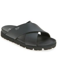 Prada - Cross Strap Slide Sandal - Lyst