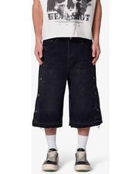 MNML - Ultra Baggy Offset Button Denim Shorts - Lyst